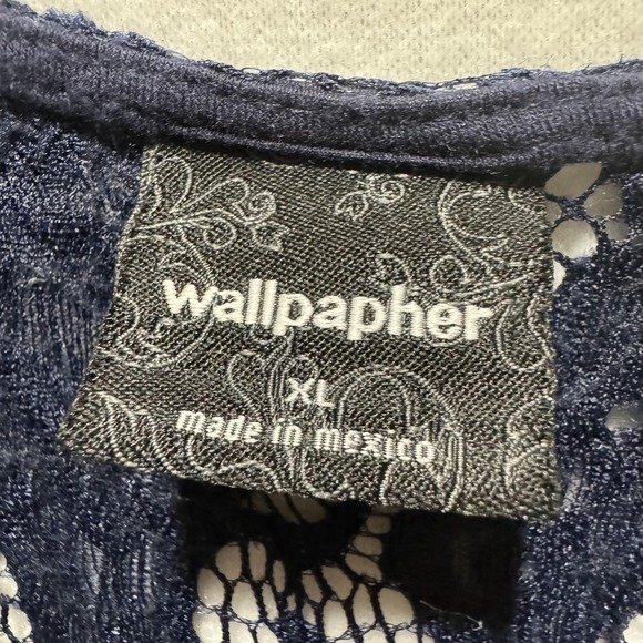 Wallpaper Blouse Womens XL Lace Bell Sleeve V Neck‎ Boho Tunic Shirt - Picture 4 of 9